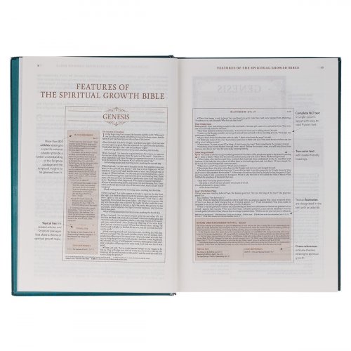 NLT Spiritual Growth Bible, Teal, Hardback, Articles, Book Introductions, Character Profiles, Cross-References, Topical Index, Presentation Page, Ribbon Markers,