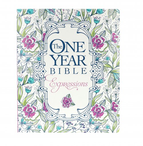 NLT The One Year Bible Expressions Devotional Bible for Women White Paperback Journaling Bible Wide Margin Adult Colouring Devotional Presentation Page Illustrated Bible