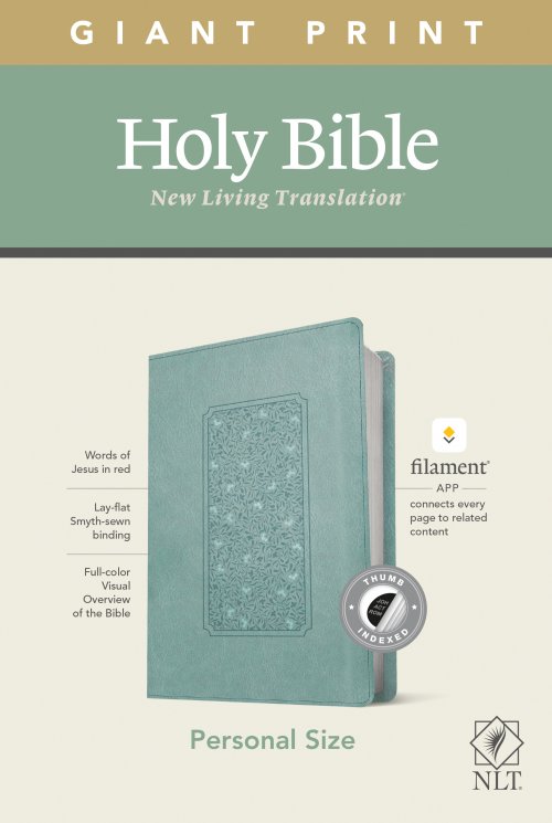 NLT Personal Size Giant Print Bible, Filament Enabled (LeatherLike, Floral Frame Teal, Indexed, Red Letter)