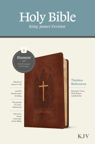 KJV Thinline Reference Bible, Filament-Enabled Edition (LeatherLike, Reverent Cross Dark Brown, Red Letter)