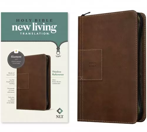 NLT Thinline Reference Zipper Bible, Filament-Enabled Edition (LeatherLike, Atlas Rustic Brown, Red Letter)