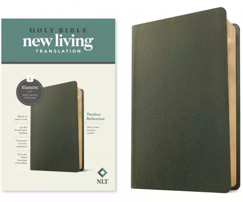 NLT Thinline Reference Bible, Filament-Enabled Edition (Genuine Leather, Olive Green, Red Letter)