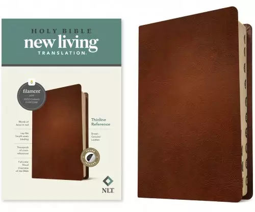 NLT Thinline Reference Bible, Filament-Enabled Edition (Genuine Leather, Brown, Indexed, Red Letter)