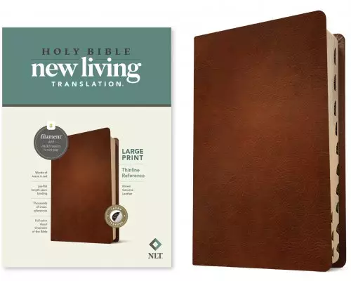 NLT Large Print Thinline Reference Bible, Filament-Enabled Edition (Genuine Leather, Brown, Indexed, Red Letter)