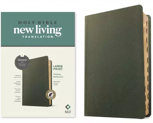 NLT Large Print Thinline Reference Bible, Filament-Enabled Edition (Genuine Leather, Olive Green, Indexed, Red Letter)