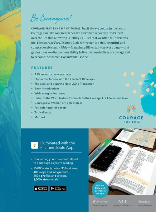 NLT Courage For Life Study Bible for Women, Filament Enabled (LeatherLike, Fierce Pink, Indexed)