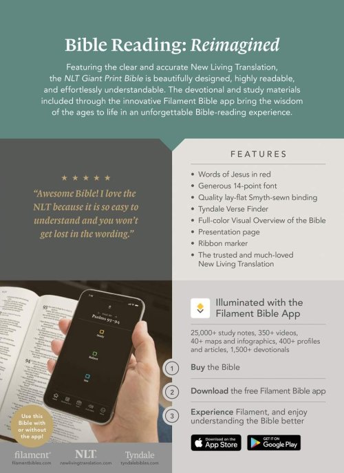 NLT Giant Print Bible, Filament Enabled (LeatherLike, Cranberry Flourish, Red Letter)