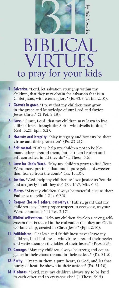 31 Biblical Virtues To Pray For Your Kids (50 pack)
