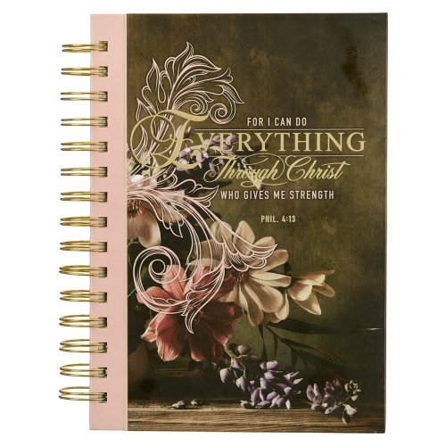 Journal Spiral Pink Floral Everything Through Christ Phil. 4:13