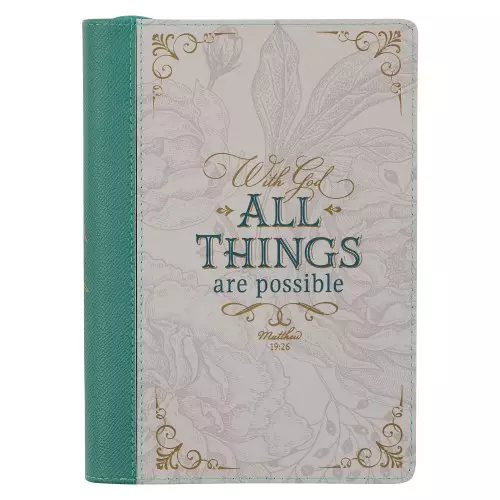Journal Classic Zip Teal/White Floral Printed With God All Things Matt. 19:26