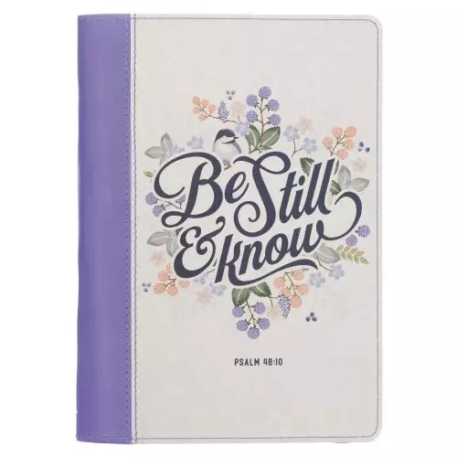 Journal Classic Zip Purple/White Floral Printed Be Still & Know Ps. 46:10