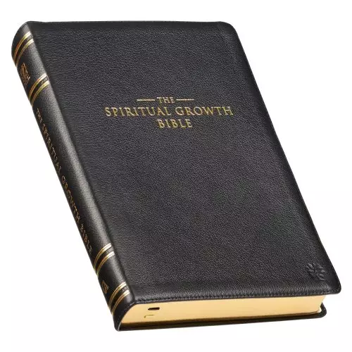 NLT, The Spiritual Growth Bible Full-grain Leather, Black