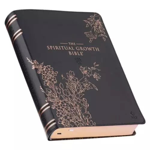 NLT, The Spiritual Growth Bible Faux Leather, Black Floral