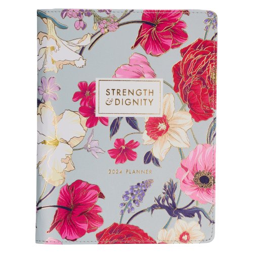 18-Month Women's Faux Leather Personal Planner/Organizer w/Zipper Closure: Strength & Dignity - Proverbs 31:25