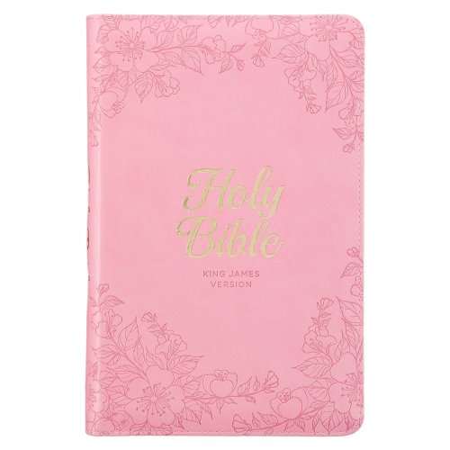 KJV Holy Bible, Standard Size Faux Leather Red Letter Edition - Thumb Index & Ribbon Marker, King James Version, Pink Floral Zipper Closure