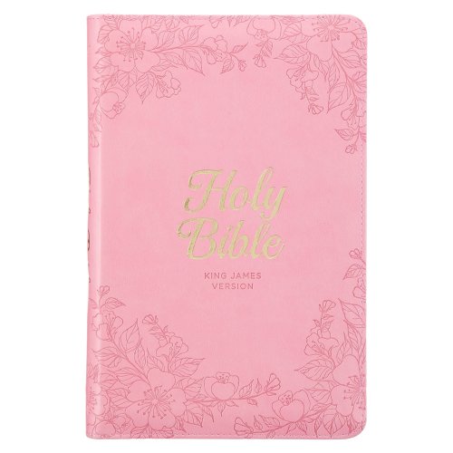 KJV Holy Bible, Standard Size Faux Leather Red Letter Edition - Thumb Index & Ribbon Marker, King James Version, Pink Floral Zipper Closure
