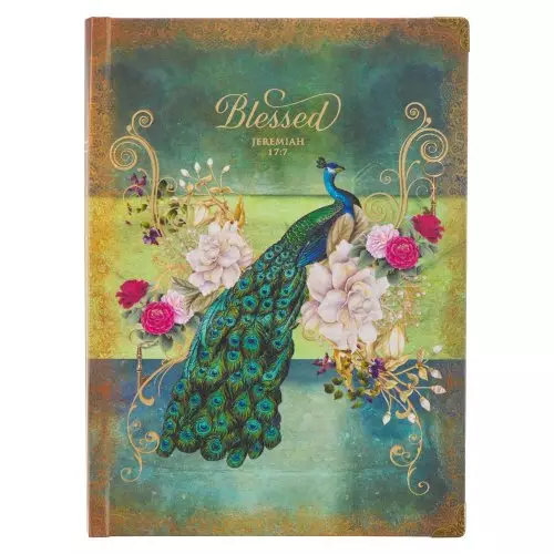 Journal-Hardcover-Blue Peacock Blessed Jer. 17:7
