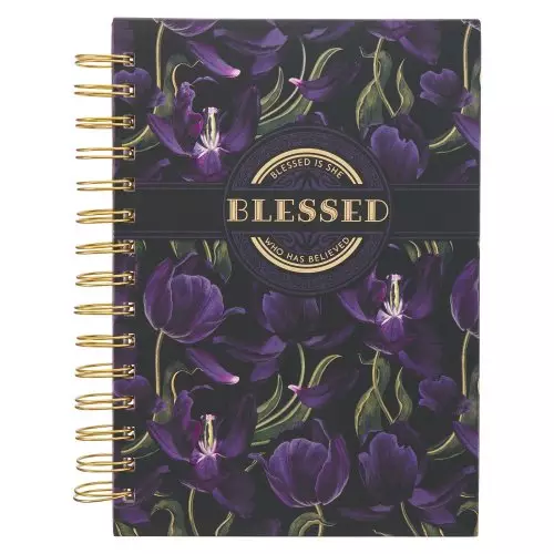 Journal-Wirebound-Black/Purple Floral Blessed Luke 1:45