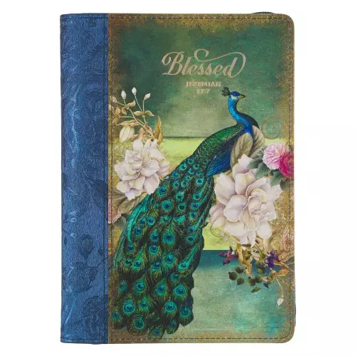 Journal-Classic Zip Blue/Peacock Printed-Blessed Jer. 17:7