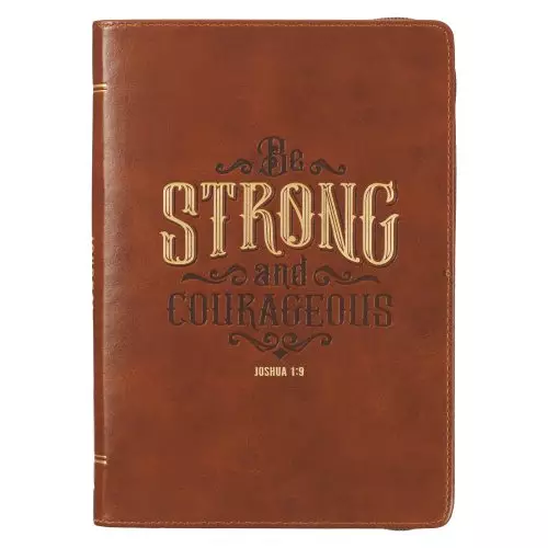 Journal-Classic w/Zip Brown-Be Strong Josh. 1:9