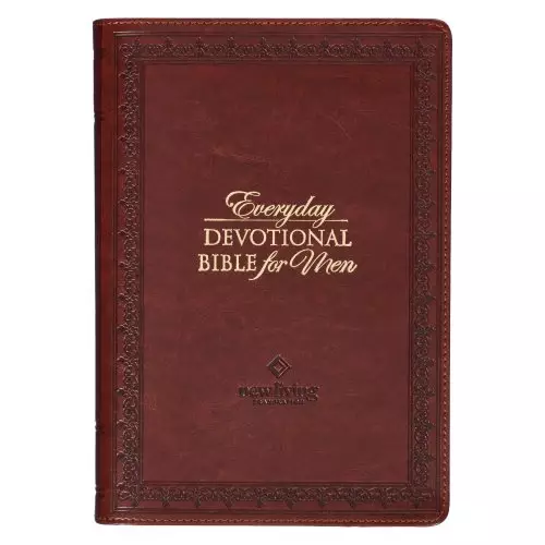 Devotional Bible NLT for Men Faux Leather, Saddle Tan