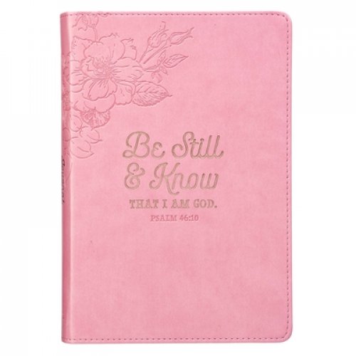 Christian Art Gifts Classic Journal Be Still and Know Psalm 46:10 Bible Verse, Inspirational Scripture Notebook, Ribbon Marker, Pink Faux Leather Flexcover, 336 Ruled Pages