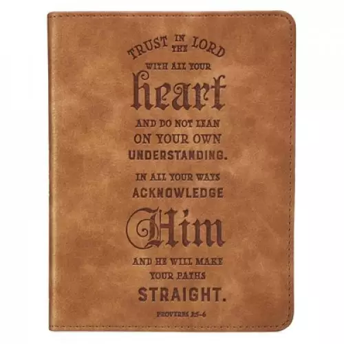 Christian Art Gifts Classic Handy-sized Journal Trust In The Lord Proverbs 3:5 6 Bible Verse Inspirational Scripture Notebook w/Ribbon, Faux Leather Flexcover 240 Ruled Pages, 5.7" x 7", Brown