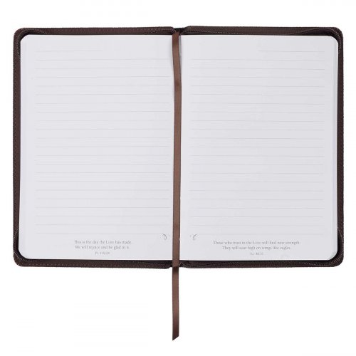 Classic Faux Leather Journal Blessed Man Jeremiah 17:7 Bible Verse Brown Inspirational Notebook, Lined Pages w/Scripture, Ribbon Marker, Zipper Closure