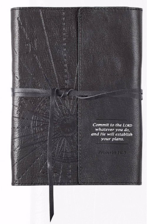 Journal Classic Full-grain Leather w/Wrap Black Commit to the Lord Prov. 16:3
