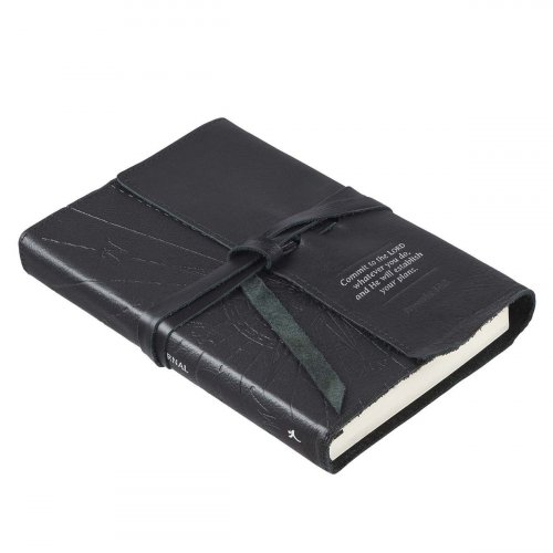 Journal Classic Full-grain Leather w/Wrap Black Commit to the Lord Prov. 16:3
