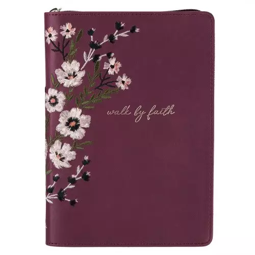 Journal Classic Zip Embroidered Burgundy Walk by Faith 2 Cor. 5:7