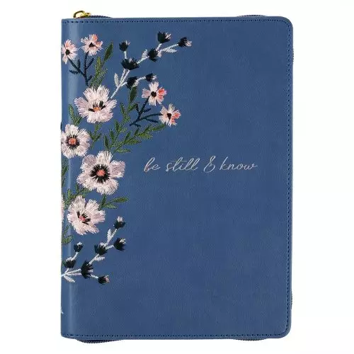 Journal Classic Zip Embroidered Blue Be Still & Know Ps. 46:10