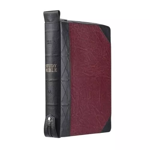 KJV Study Bible Faux Leather, Burgundy/Black w/zipper