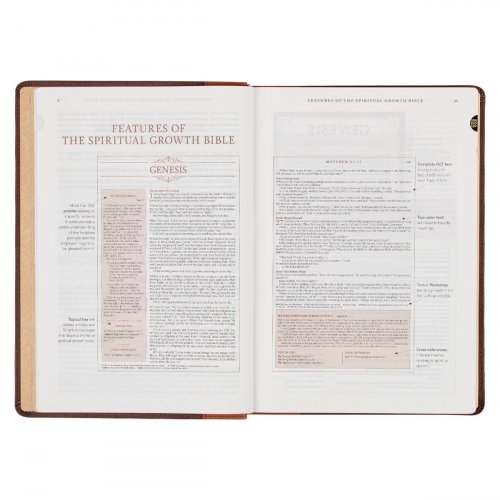 NLT Spiritual Growth Bible, Brown and Tan, Imitation Leather, Articles, Book Introductions, Character Profiles, Cross-References, Topical Index, Presentation Page, Ribbon Markers, Thumb Index