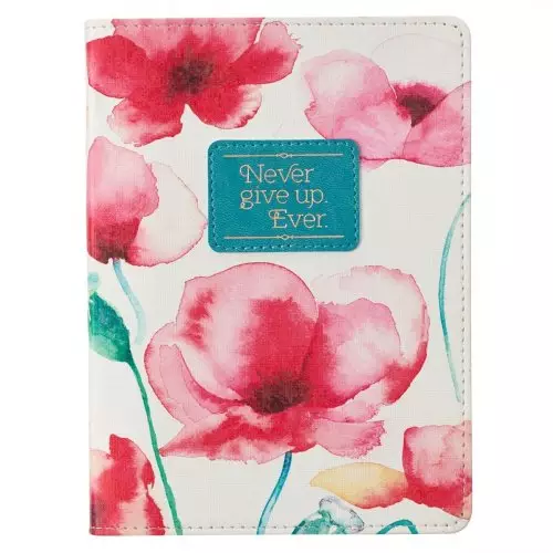 Journal Handy Faux Leather-Coral Poppies/Never Give Up