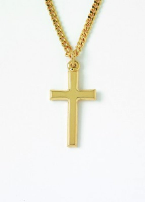 Necklace-Cross-Plain w/24" Chain-Gold Plated