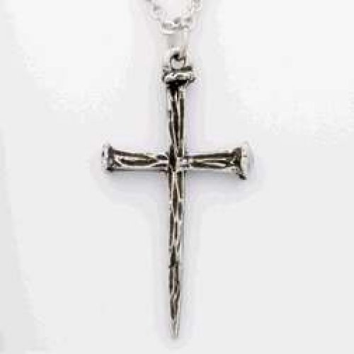 Necklace-Cross Nails w/24" Cable Chain-Gold Plated Pewter