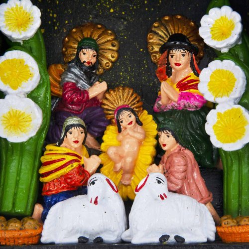 Small Nativity Retablo - Turquoise
