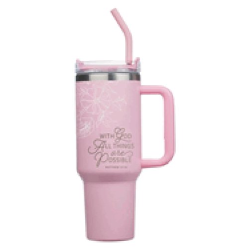 Tumbler SS Pink With God All Things Matt. 19:26