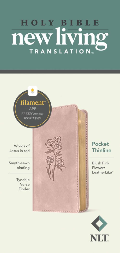 NLT Pocket Thinline Bible, Filament Enabled (LeatherLike, Blush Pink Flowers, Red Letter)