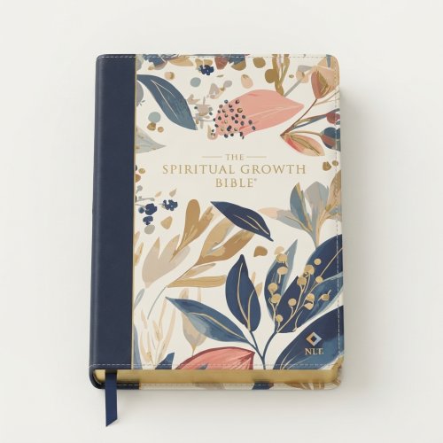 NLT, The Spiritual Growth Bible Faux Leather, Navy with leaves
