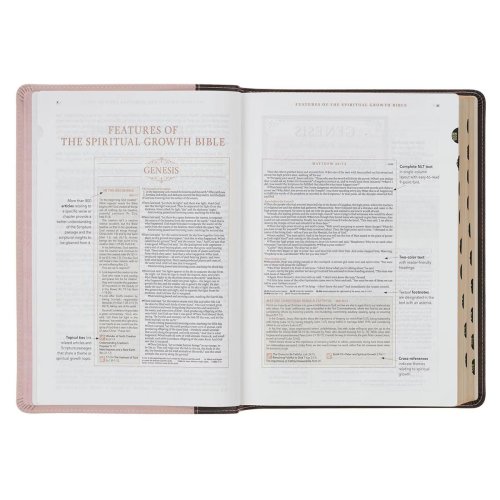 NLT, The Spiritual Growth Bible Faux Leather, Two-tone Pink and Brown