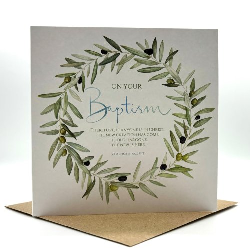 Baptism Olive Wreath Single Card