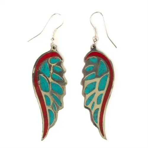 Turquoise and Coral Wing Earrings