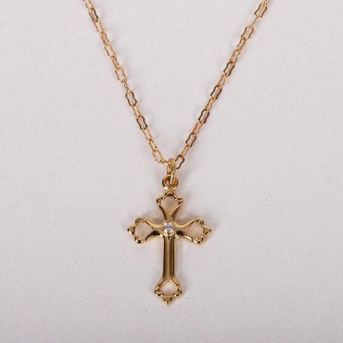 18" Gold Over Sterling Silver Cross With Cubic Zirconia Necklace