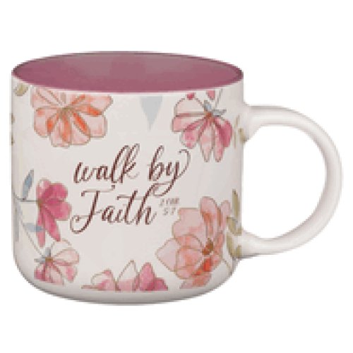 Mug  White Floral Walk By Faith 2 Cor. 5:7