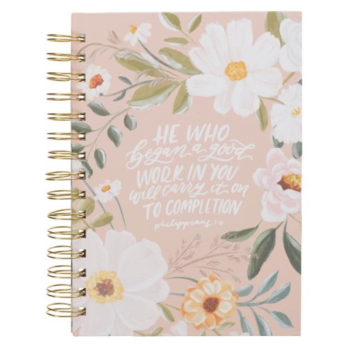 Journal Spiral Beige Floral Good Work in You Phil. 1:6