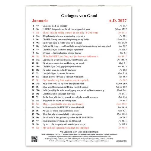 Afrikaans Golden Thoughts Calendar 2027