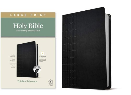 NLT Large Print Thinline Reference Bible, Filament Enabled (LeatherLike, Cross Grip Black, Indexed, Red Letter)