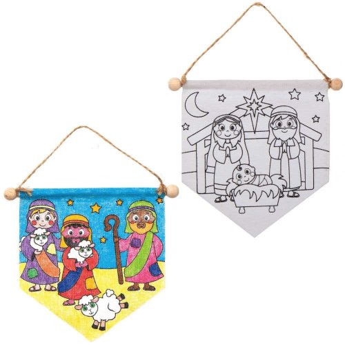 Christmas & Nativity Colour-in Fabric Banners - Pack of 6